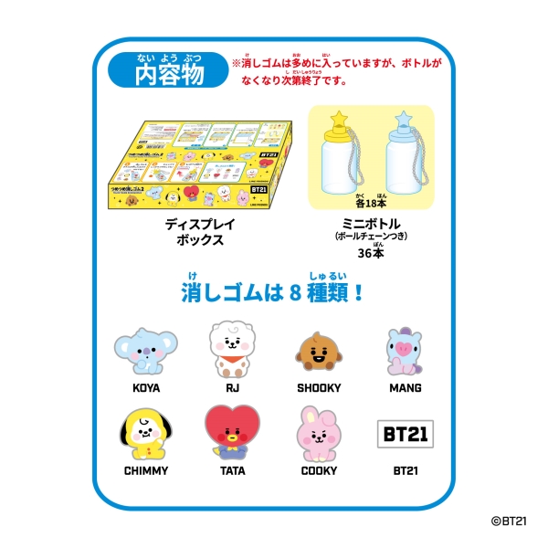 BT21 つめつめ消しゴム2【1BOX ボトル36個】 ｜ エンスカイショップ