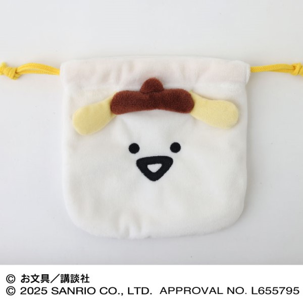 【予約商品】ポムポムプリン×お文具といっしょ もふもふフェイス巾着 /(2)お文具さん ※2025年11月